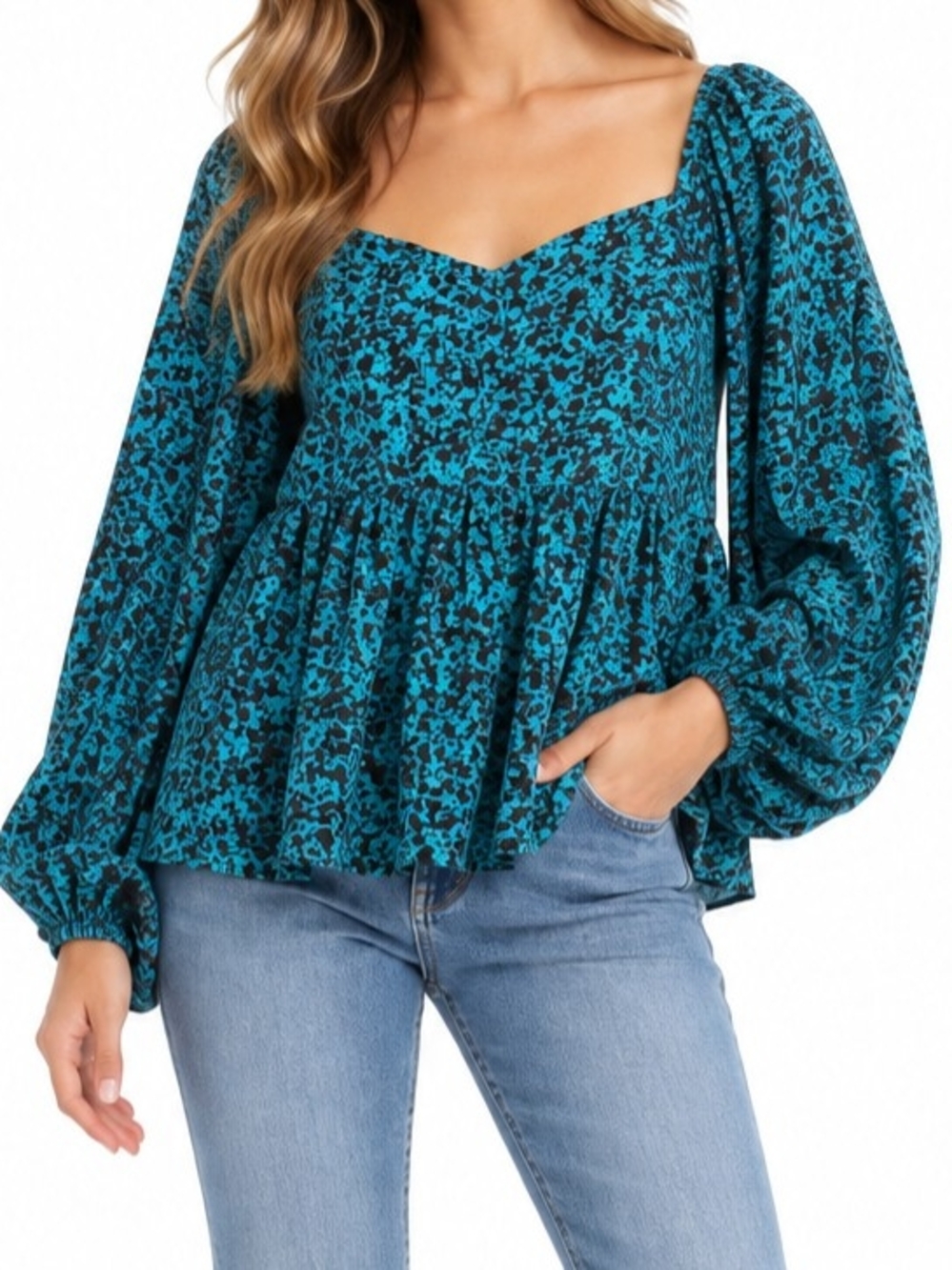 Ava & Viv Floral Peplum Long-Sleeve Top NWT